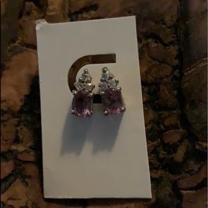 Amythest Stud Earrings with cz’s